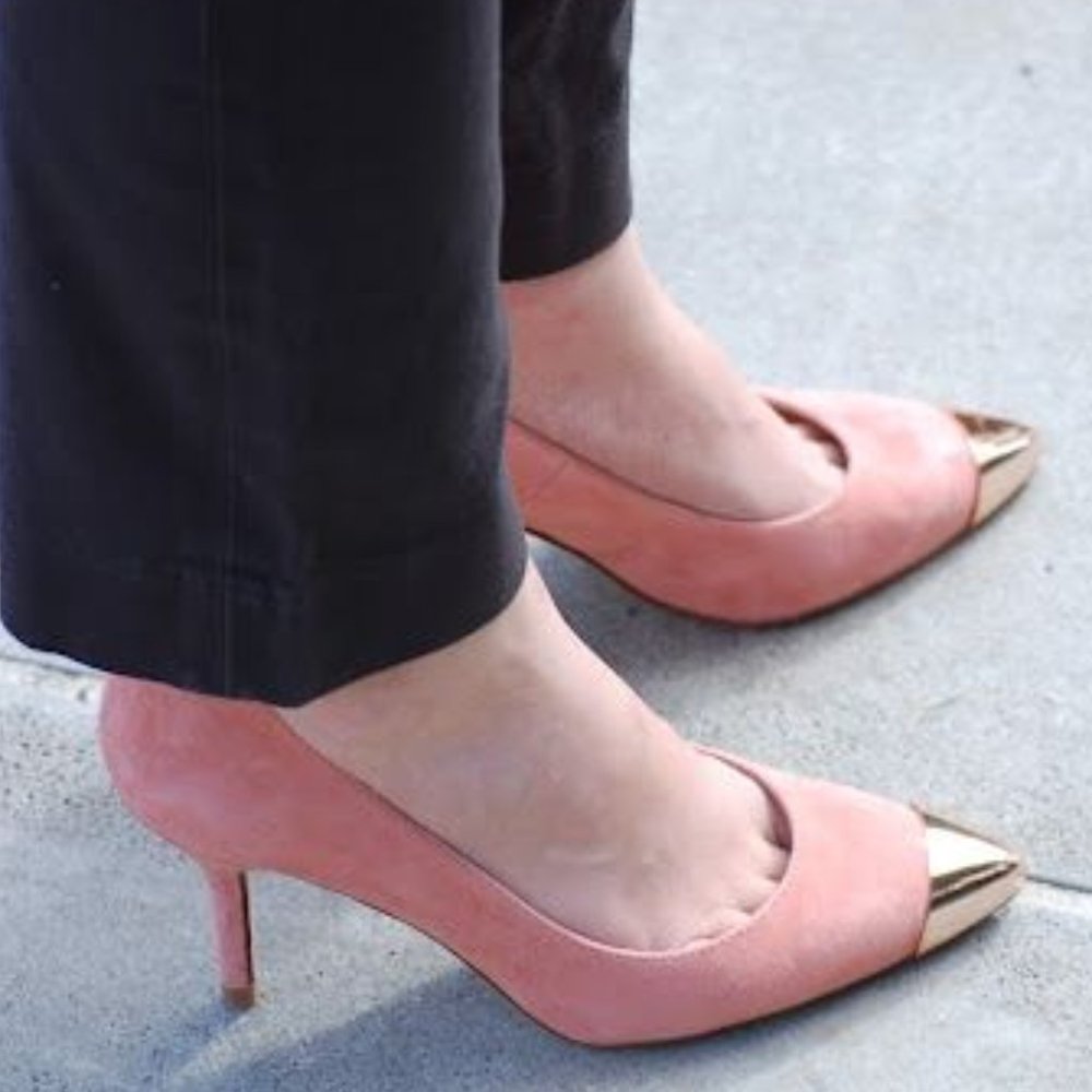 Zara Rose Gold Metal Cap Toe Heels